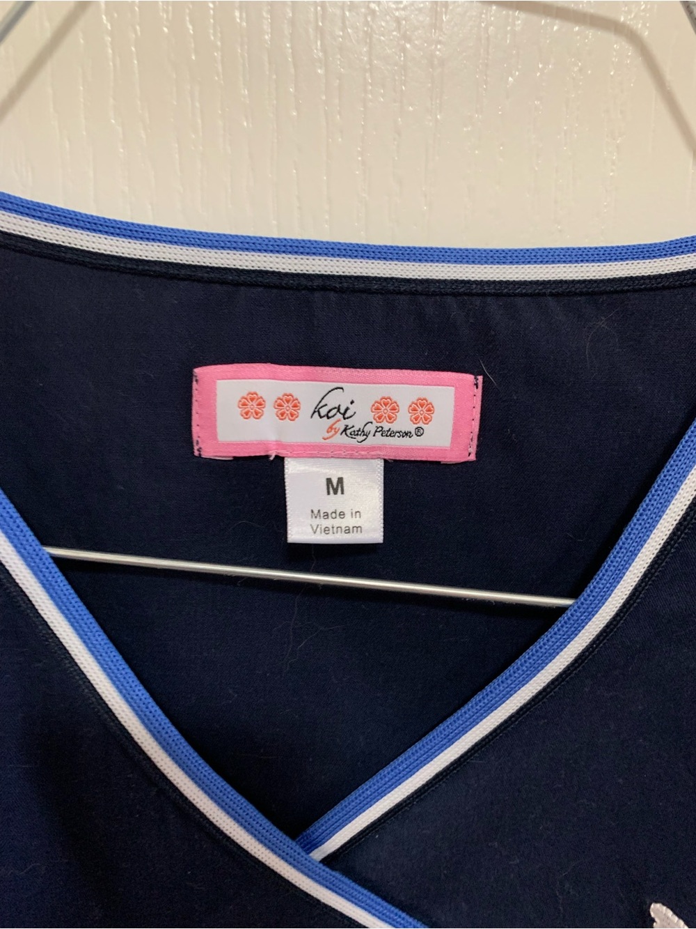 Navy V-Neck Women's Top with Blue Trim - Picture 2 of 3